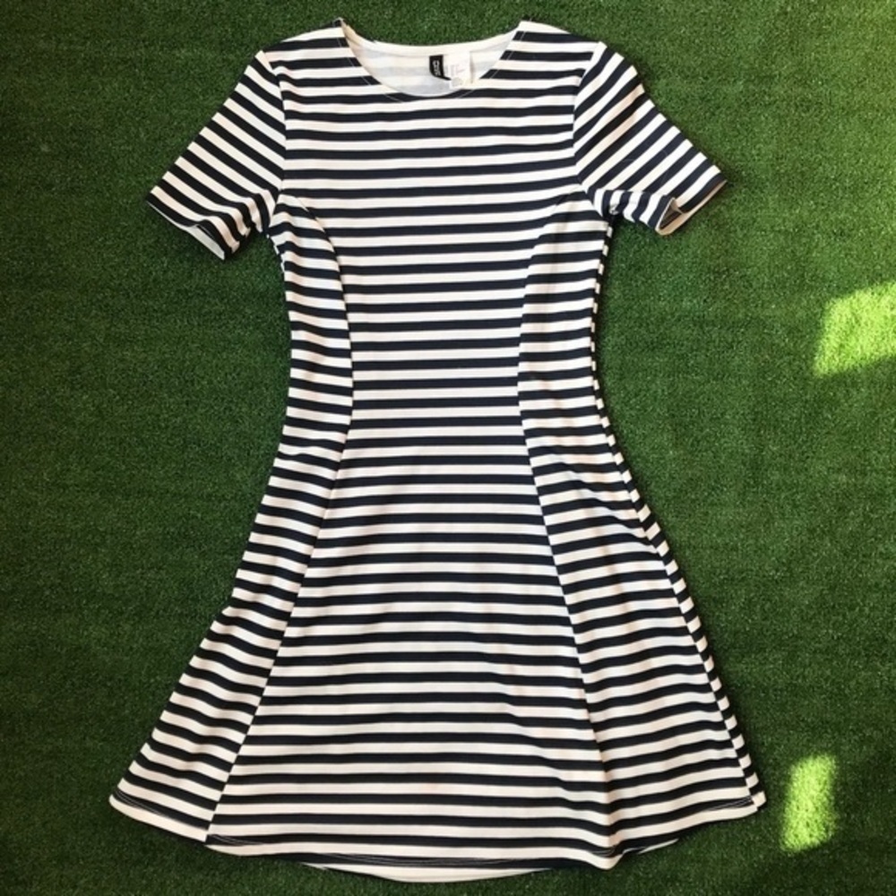 Divided Navy Striped Fit & Flare Dress